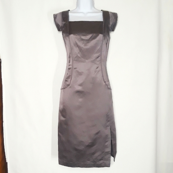 SILK CULTURE Charcoal Silk Satin Stitched Gray Dress Medium NWT - Picture 11 of 11